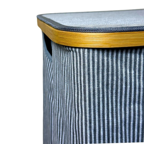 Panier à Linge Bamboo Style (Rayé Gris) 2 compartiments 54.5x34x60cm