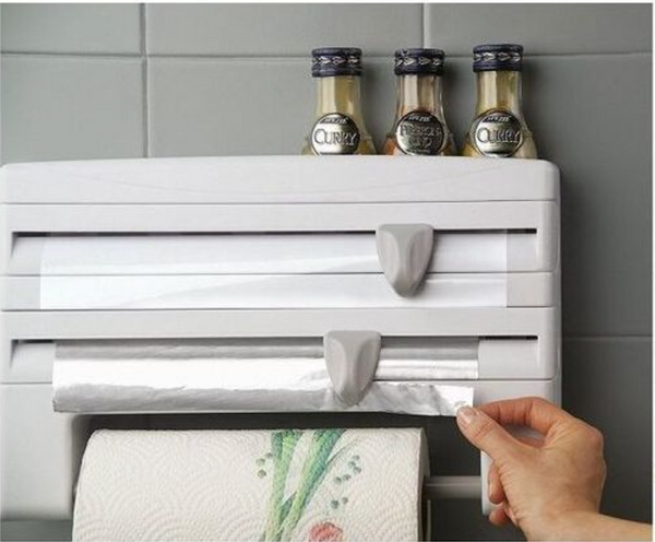 Organisateur porte rouleaux film alimentaire, essuie-tout, aluminium