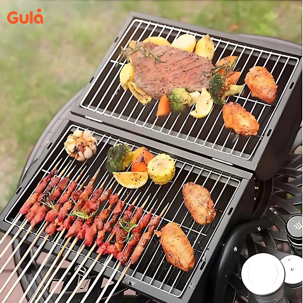 Barbecue Portable à Charbon Mini Barbecue De Table Portable Petit Barbecue Avec Double Surface De Cuisson Et Couvercle Pour Extérieur, Camping Et Balcon (50 X 37,5 Cm, Noir) (noir-1