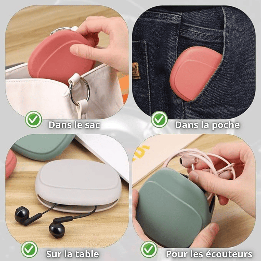 Étui De Rangement En Silicone Avec Fermeture Sécurisée - Pour écouteurs, Câbles, Petits Accessoires électroniques