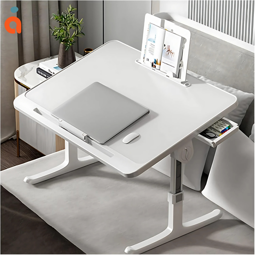 Table De Lit Pliable En Bambou - Plateau Ordinateur Portable Réglable Avec Tiroir Et Évents, 50x30 Cm Idéal Lit & Canapé
