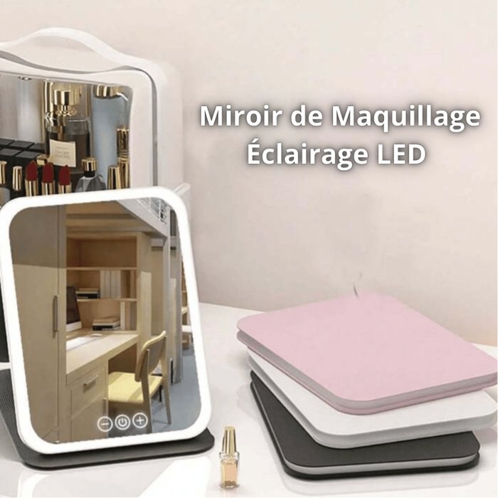 Miroir De Maquillage Lumineux LED Rechargeable - Pliable, écran Tactile, 3 Modes D'éclairage (chaud, Naturel, Blanc), Voyage