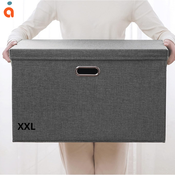 Set de 2 Boîtes de Rangement Pliables en Tissu avec Couvercle – 2 Grandes Tailles XL + XXL