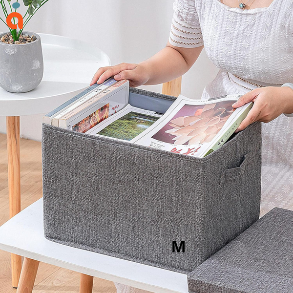 Set de 3 Boîtes de Rangement Pliables en Tissu avec Couvercle – 3 Différentes Tailles S + M + L