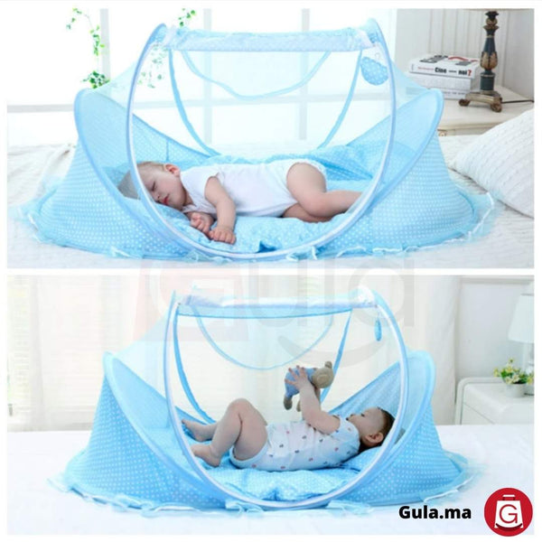 Lit Moustiquaire pour Bébé Ensemble 4 pièces pliables (matelas, oreiller, moustiquaire, musique)